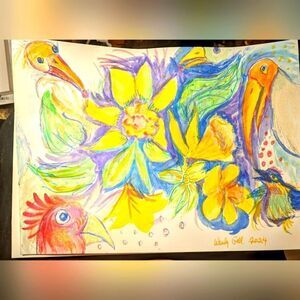 Wendy Gell Art sparkling watercolor birds and flowers.
